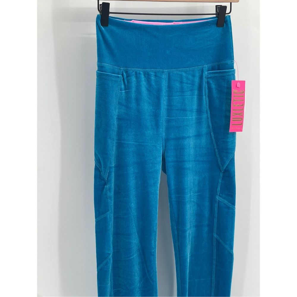 Lilly Pulitzer Legging Women Small Blue Velour Weekender High Rise Pockets New